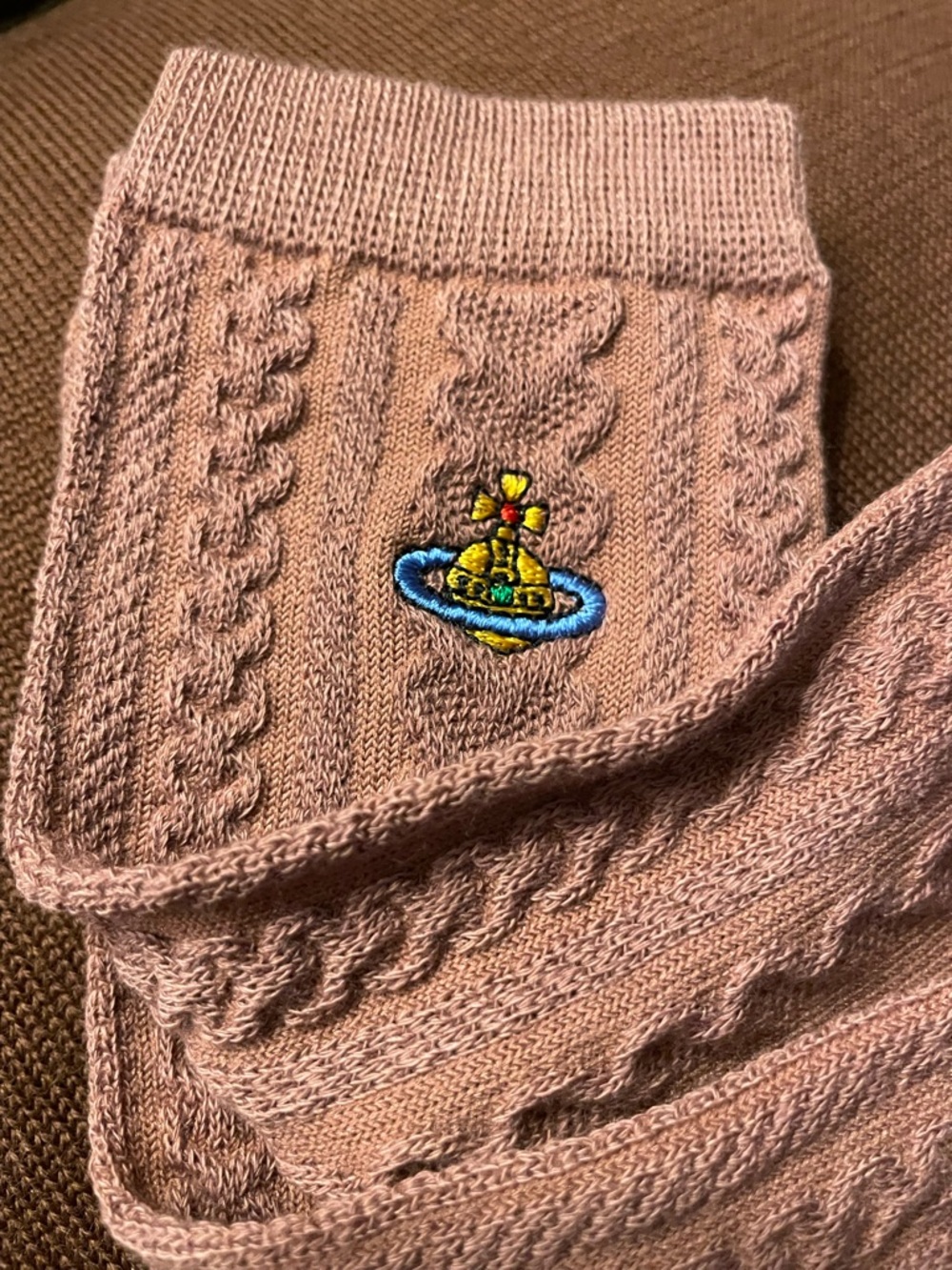Vivienne Westwood Pink Cable Knit Socks with Embroidered